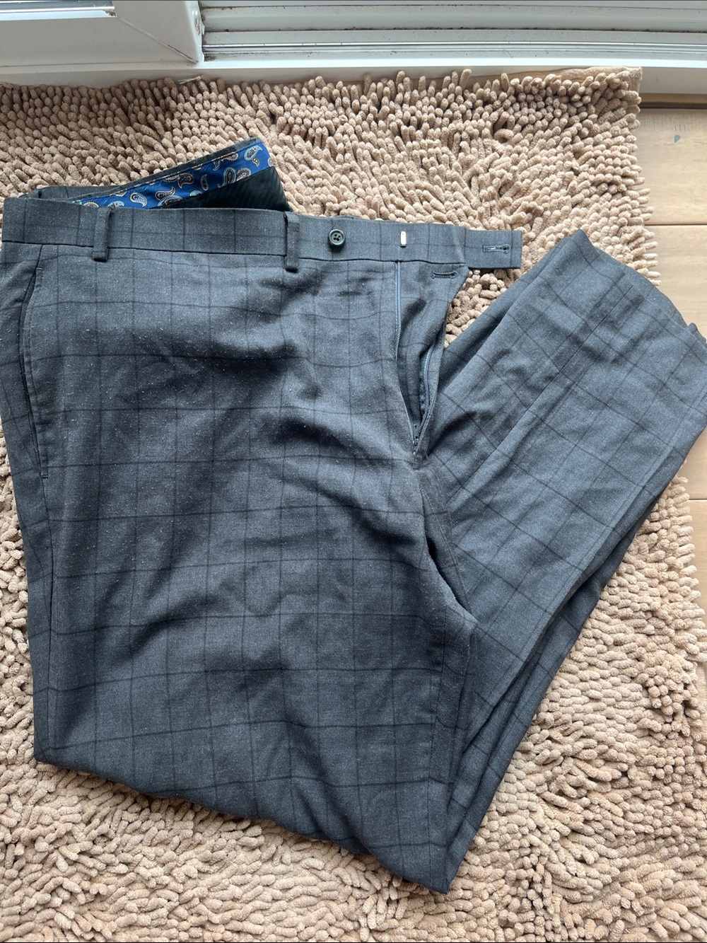Ralph Lauren Men's Gray Windowpane Dress Pants